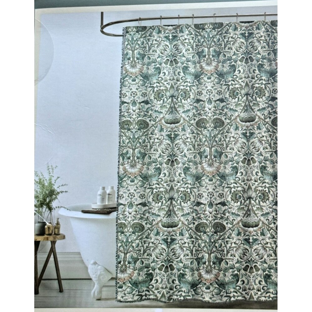 William Morris Co Lodden Shower Curtain Sage Green Teal 100% Cotton Gauze Floral